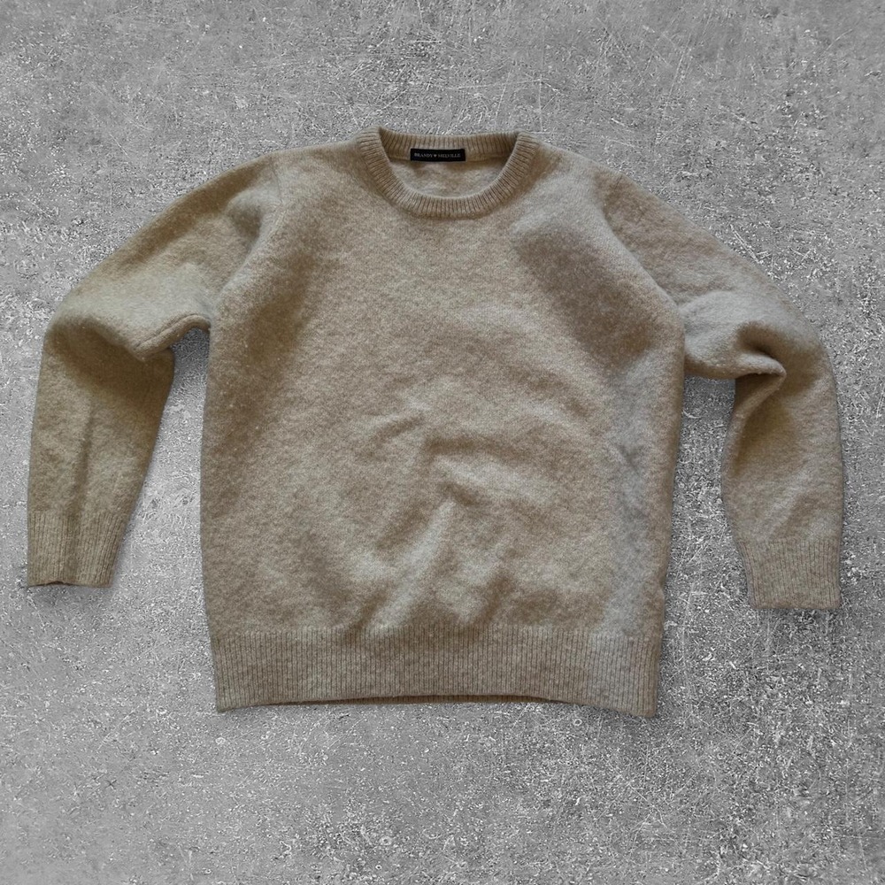 Brandy Melville Wool Blend Crewneck Sweater Cream Grey Made in Italy